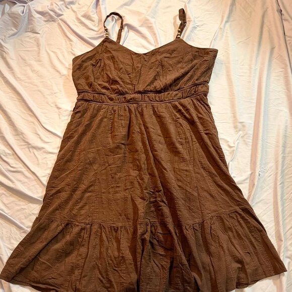 Torrid PLUS SIZE 4 Brown Textured Cotton Tiered Sleeveless Lined Midi Dress - Picture 2 of 14